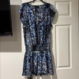 Johnny Was Blue and Black Abstract Mini Dress size l